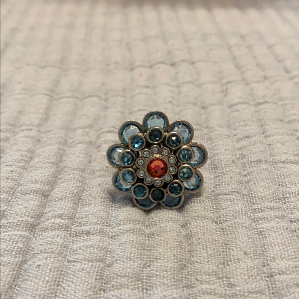 Sorrelli blue and coral pink floral ring
